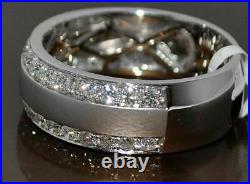 2.20 Ct Lab Created Diamond Men's Wedding Band Ring 14K White Gold Plated Silver
