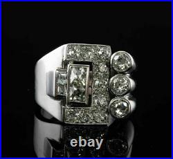 2.23 Ct Simulated Diamond Men's Vintage Wedding Engagement Ring 14K White Gold