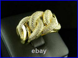2.25Ct Round Cut Diamond 14K Yellow Gold Over Miami Cuban Link Men's Pinky Ring