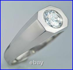 2.35 Ct 14k White Gold Over Round Diamond Men's Deco Style Ring Top Vintage