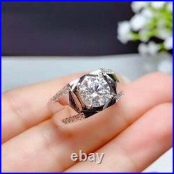 2.44 Ct Round Cut Real Moissanite Men's Engagement Band Ring 925 Sterling Silver