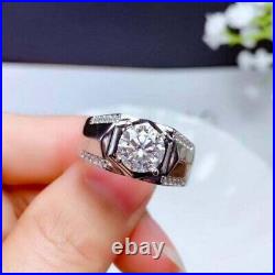 2.44 Ct Round Cut Real Moissanite Men's Engagement Band Ring 925 Sterling Silver