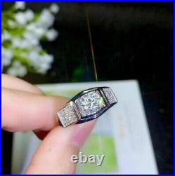 2.44 Ct Round Simulated Diamond Men's Solitaire Wedding Ring 925 Sterling Silver