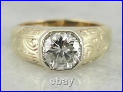 2.61 CT Round Real Moissanite 14K Yellow Gold Over Vintage Art Deco Men's Ring