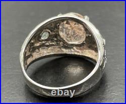 2.635 Ct Morganite + Aquamarine. 925 Sterling Silver Mens Pinky Ring Sz 7.5,4gr