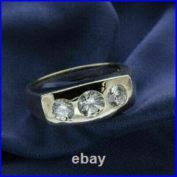 2 CT Lab Created Diamond Men's Wedding Band Ring 14K Yellow Gold Plated Silver
