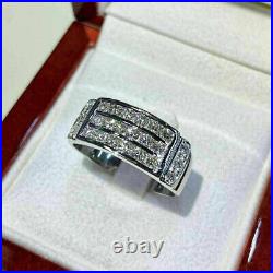 2 Ct Lab Created Diamond Men's Wedding Band Ring 14K White Gold Plated Silver
