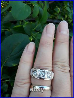 2. Ct Lab-Created Diamond Three Stone Men's Engagement Band Ring Silver