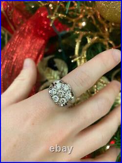 2 Ct Real Moissanite Men's Cluster Engagement Ring 14K White Gold Plated Silver