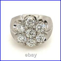 2 Ct Real Moissanite Men's Cluster Engagement Ring 14K White Gold Plated Silver