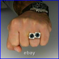 2 Ct Round Blue Sapphire Diamond Men's Vintage Wedding Ring 14k Yellow Gold Over