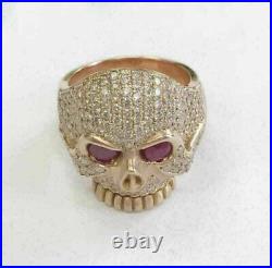 2 Ct Round Cut Dark Red Ruby Unique Skull Men's Ring 14K Rose Gold Silver Plated