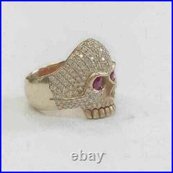 2 Ct Round Cut Dark Red Ruby Unique Skull Men's Ring 14K Rose Gold Silver Plated