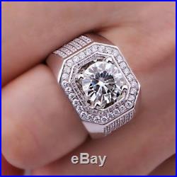 2. Ct Round Cut Diamond 14K White Gold Over 925 Silver Vintage Wedding Mens Ring