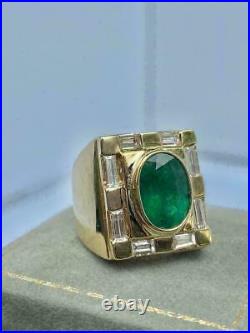 2 ct Lab Created Emerald Men's Engagement Ring 14K Yellow Gold Plated Silver