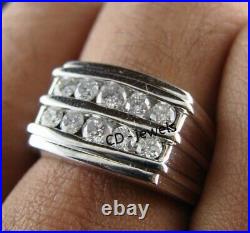 2ct Round Genuine Moissanite Men's Vintage Wedding Ring White Gold Plated Silver