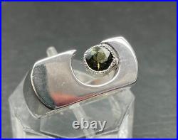 35 Ct Meteorite Moldavite Tektite 925 Sterling Silver Mens Ring Sz 8.5, 10+gr