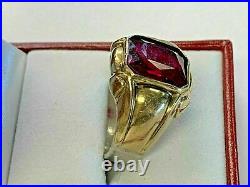 3CT Red Ruby Men's Antique Art Deco Vintage Band Ring 14k Yellow Gold Finish