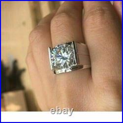3CT Round Cut Real Moissanite Solitaire Men's Wedding Ring 14K White Gold Plated