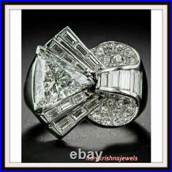 3CT Trillion & Baguette Lab-Created Diamond Men's Vintage Ring 14K White Gold FN