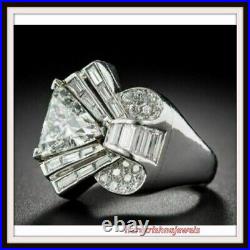 3CT Trillion & Baguette Lab-Created Diamond Men's Vintage Ring 14K White Gold FN