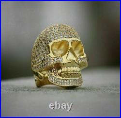 3Ct Brilliant Round Cut Diamond Skull Vintage Pinky Ring 14K Yellow Gold Finish
