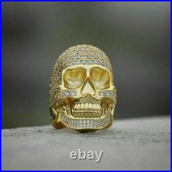 3Ct Brilliant Round Cut Diamond Skull Vintage Pinky Ring 14K Yellow Gold Finish