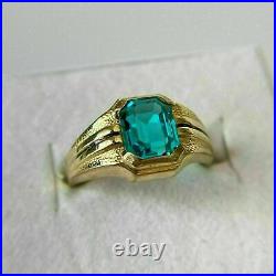 3Ct Emerald Cut Blue Topaz Men's Solitaire Engagement Ring 14K Yellow Gold Over