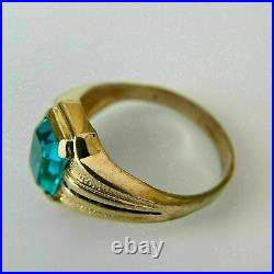 3Ct Emerald Cut Blue Topaz Men's Solitaire Engagement Ring 14K Yellow Gold Over
