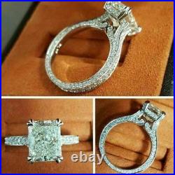 3Ct Radiant Cut Simulated Moissanite Vintage Wedding Ring 14K White Gold Finish