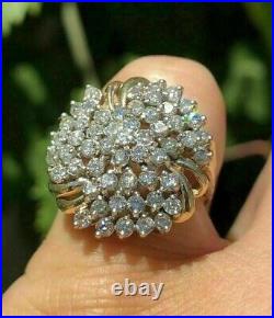 3Ct Round Cut Real Moissanite Vintage Cluster Men's Ring 14K Yellow Gold Plated