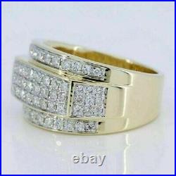 3Ct Round Real Moissanite Engagement For Men's Prong Ring 14K Yellow Gold Plated