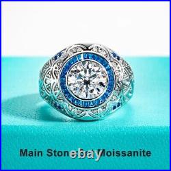 3Ct VVS1/D Moissanite Vintage Engagement Ring For Men 18k White Gold Finish