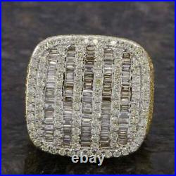 3.00Ct Round Cut Baguette Cut Real Moissanite Men's Ring Yellow Gold Finish