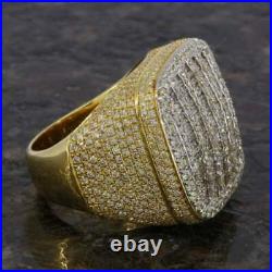 3.00Ct Round Cut Baguette Cut Real Moissanite Men's Ring Yellow Gold Finish