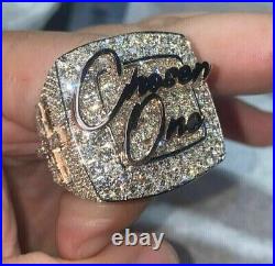 3.50Ct Round Cut Real Moissanite Men's Custom Latter Ring 14K White Gold Plated