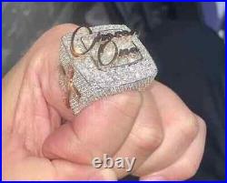 3.50Ct Round Cut Real Moissanite Men's Custom Latter Ring 14K White Gold Plated