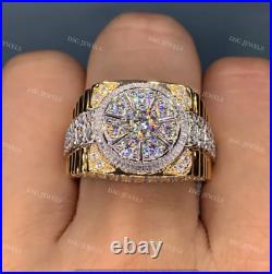 3.50Ct Round Moissanite Engagement Vintage Pinky Men Ring 14K Yellow Gold Plated