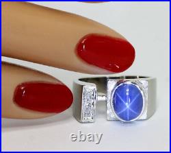 3.55C Vintage estate mens F diamond star sapphire ring 14K WithG oval round sz 8.5