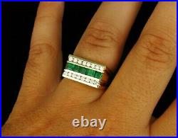 3 CT Princess Cut Lab Created Emerald Men's Wedding Ring 14K Yellow Gold Plated