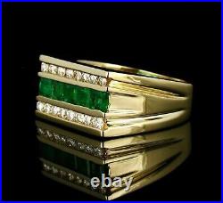 3 CT Princess Cut Lab Created Emerald Men's Wedding Ring 14K Yellow Gold Plated