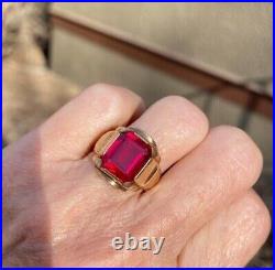 3 CT Simulated Red Garnet Vintage Ring Men's Band Gold Plated 925 Silver