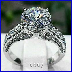 3 Carat Round Cut Moissanite Men's Engagement Wedding Ring 14K White Gold