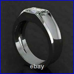 3 Ct Lab-Created Diamond Emerald Cut Mens Band Ring 14K White Gold Plated Silver