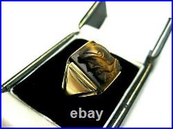 40's Vintage 10k Y Gold Tigers Eye Cameo Warrior Ring Sz 9