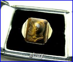 40's Vintage 10k Y Gold Tigers Eye Cameo Warrior Ring Sz 9