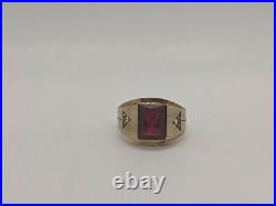 417 10K Yellow Gold 3ct Blood Ruby 0.25ctw Diamond Men's Ring S10 Vintage 112137