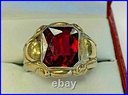 4CT Red Ruby Men's Antique Art Deco Vintage B Ring 925 Silver