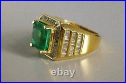 4Ct Asscher Simulated Green Emerald Vintage Men's Ring 14K Yellow Gold Plated
