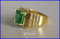4Ct Lab Created Emerald & Baguette Vintage Men's Ring 14K Yellow Gold Finish